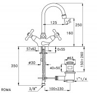 MEZCLADOR LAVABO CON VALVULA AUTOMATICA ROMA STELLA 1882